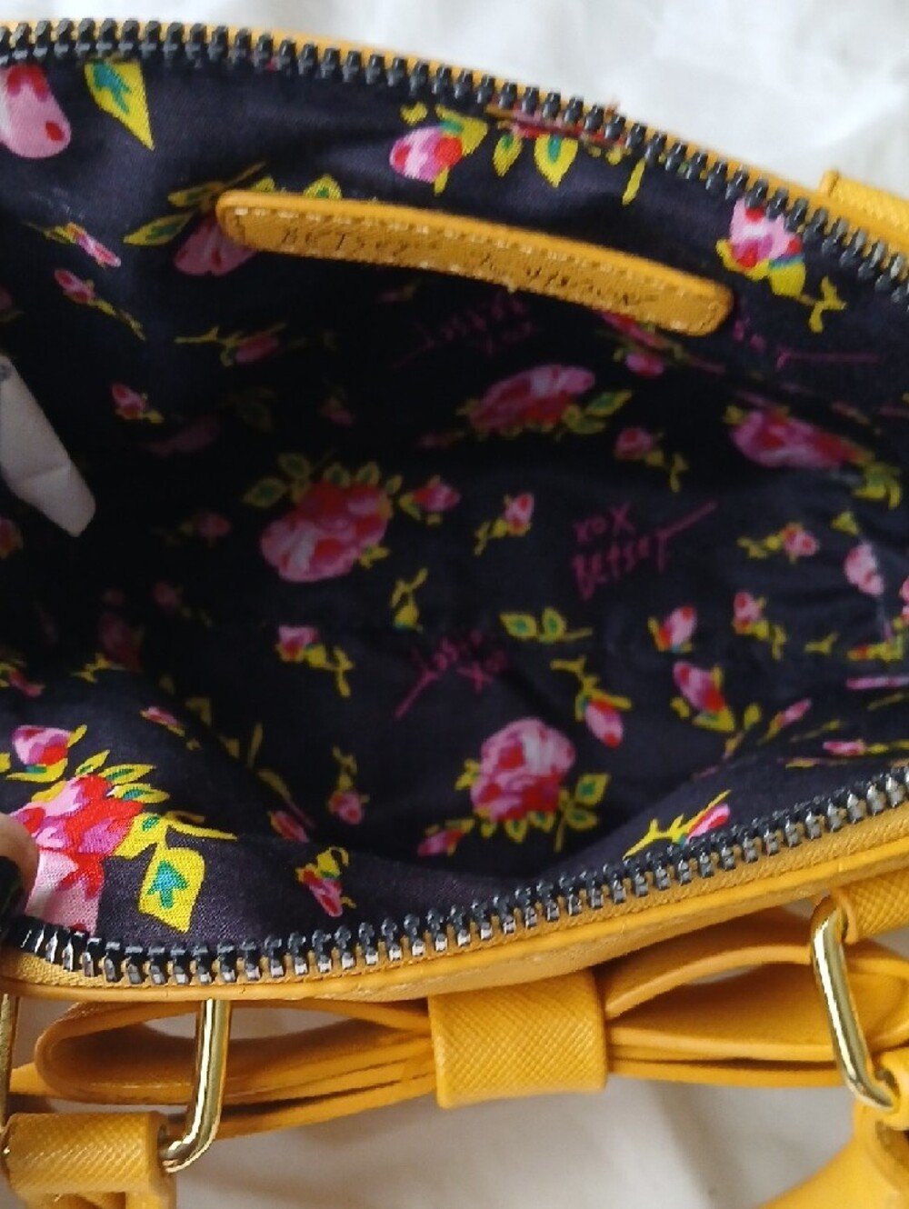 Betsey Johnson Mustard Yellow Bow Satchel - Picture 5 of 6